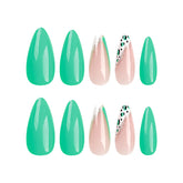 VIBEFICANT  GLAZE Leopard Print TIP Medium Almond Green Press-On Nails